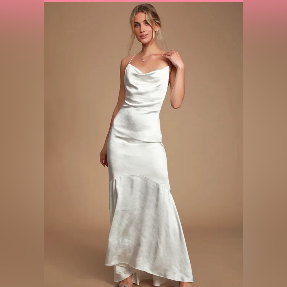 White cowl neck satin gown